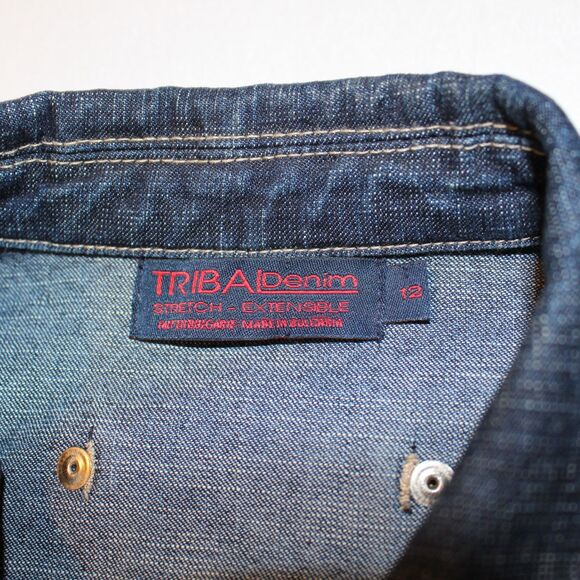 Tribal Denim Size 12 Stretch Tassles Western Jean Jacket - Picture 5 of 8